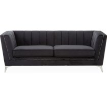 Hefei Velvet 3 Seater Sofa With Chrome Metal Legs In Black