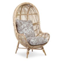 Loum Rattan Armchair With Foral Beige Seat Cushion