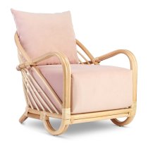 Akure Rattan Armchair With Velvet Blush Seat Cushion