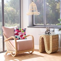 Akure Rattan Armchair With Velvet Blush Seat Cushion