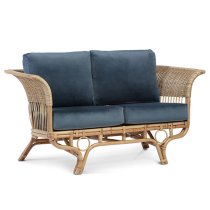 Benoni Rattan 2 Seater Sofa With Blue Seat Cushion