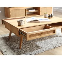 Mixco Wooden Coffee Table With Open Shelf And 1 Drawer In Natural