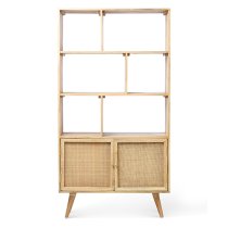 Mixco Wooden Bookshelf With Open Shelves And 2 Doors In Natural