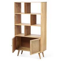 Mixco Wooden Bookshelf With Open Shelves And 2 Doors In Natural