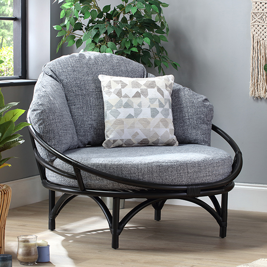 Surgut Rattan Snug Chair In Black With Earth Grey Cushion