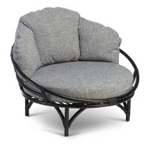 Surgut Rattan Snug Chair In Black With Earth Grey Cushion