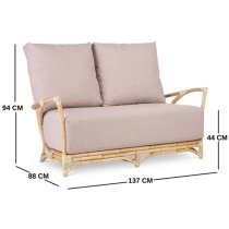 Morioka Rattan 2 Seater Sofa With Smooth Blush Seat Cushion