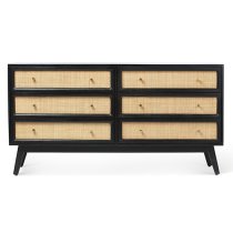 Vlore Wide Wooden Chest Of 6 Drawers In Black