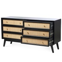 Vlore Wide Wooden Chest Of 6 Drawers In Black