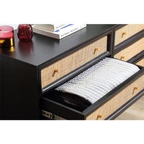 Vlore Wide Wooden Chest Of 6 Drawers In Black