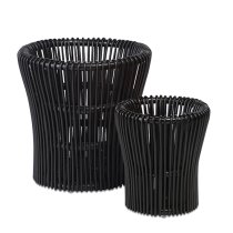 Braila Set Of 2 Rattan Plant Baskets In Black