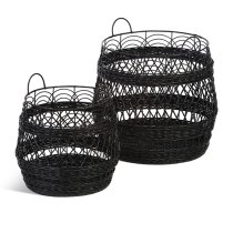 Braila Set Of 2 Rattan Storage Baskets In Black