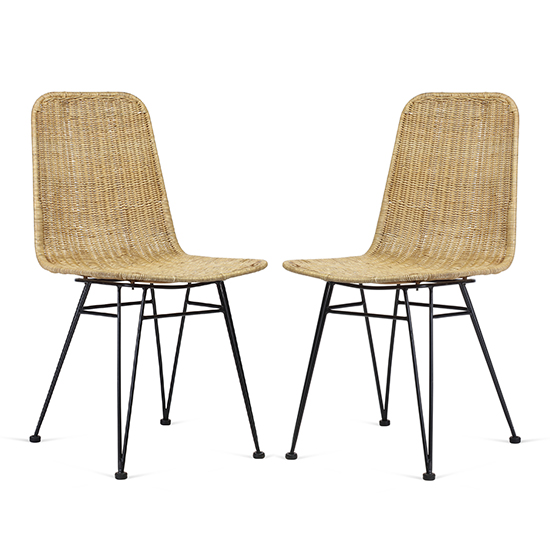 Puqi Natural Rattan Dining Chairs In Pair