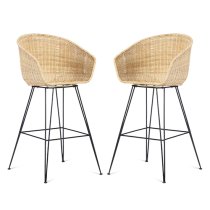 Puqi Natural Rattan High Back Bar Stools In Pair