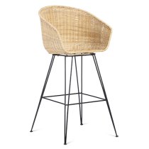 Puqi Natural Rattan High Back Bar Stools In Pair