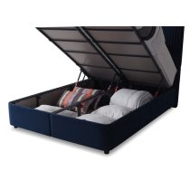 Lyla Velvet Upholstered Storage King Size Bed In Blue