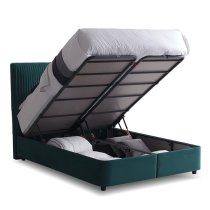 Lyla Velvet Upholstered Storage Super King Size Bed In Green