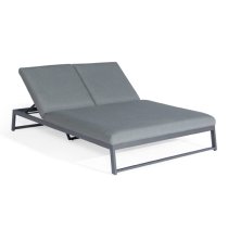 Arica Sunbrella Fabric Double Reclining Sun Lounger In Grey