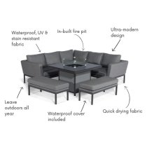 Arica Compact Lounge Set And Firepit Dining Table In Grey