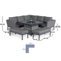 Arica Compact Lounge Set And Firepit Dining Table In Grey