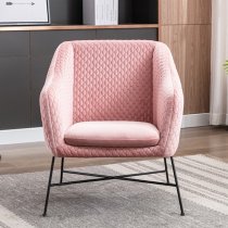 Cleo Fabric Accent Chair In Powder Pink With Black Metal Legs