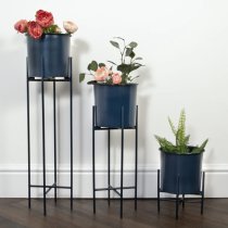 Vail Small Metal Stilts Plant Holder In Navy Blue