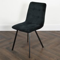 Sandy Squared Black Velvet Dining Chairs In Pair