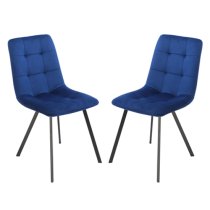 Sandy Squared Navy Blue Velvet Dining Chairs In Pair