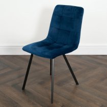 Sandy Squared Navy Blue Velvet Dining Chairs In Pair