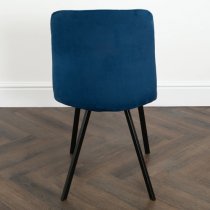 Sandy Squared Navy Blue Velvet Dining Chairs In Pair