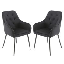 Maura Chesterfield Black Velvet Dining Chairs In Pair