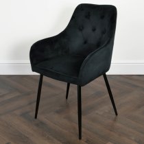 Maura Chesterfield Black Velvet Dining Chairs In Pair