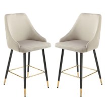 Maura Chesterfield Grey Velvet Bar Chairs In Pair