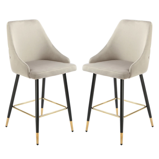 Maura Chesterfield Grey Velvet Bar Chairs In Pair