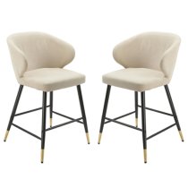 Manhattan Beige Linen Fabric Bar Chairs In Pair