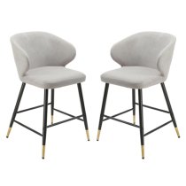 Manhattan Grey Linen Fabric Bar Chairs In Pair