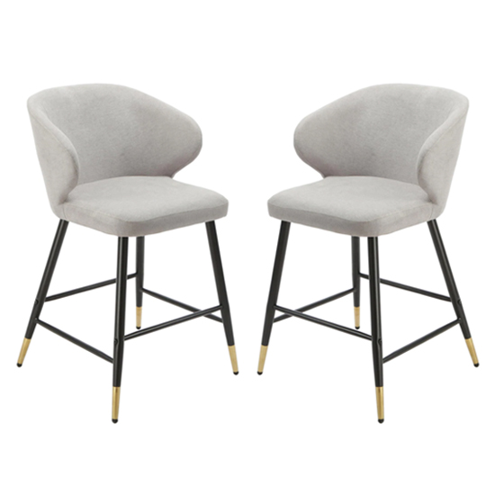 Manhattan Grey Linen Fabric Bar Chairs In Pair