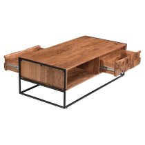 Axis Acacia Wood Coffee Table With 2 Drawers In Natural