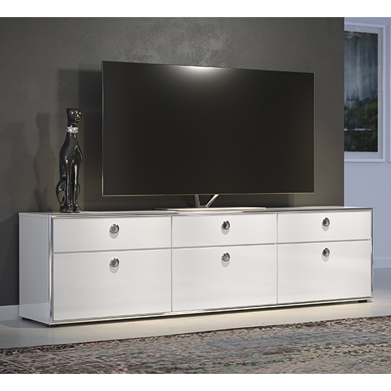 Isna High Gloss TV Stand With 3 Doors 3 Drawers In White