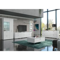 Isna High Gloss TV Stand With 3 Doors 3 Drawers In White