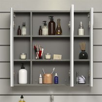 Reus Gloss Mirrored Bathroom Cabinet 3 Doors In Smokey Silver