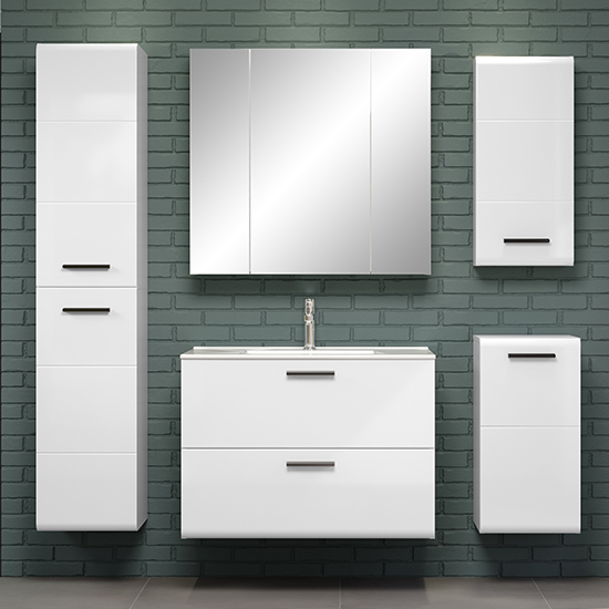 Reus Wall Hung High Gloss Bathroom Furniture Set 6 In White