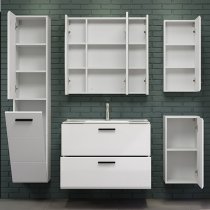 Reus Wall Hung High Gloss Bathroom Furniture Set 6 In White