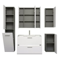 Reus Wall Hung Gloss Bathroom Furniture Set 6 In Smokey Silver