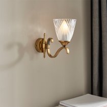 Cua Single Wall Light In Antique Brass With Deco Glass