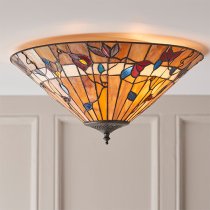 Bauchi Medium Tiffany Glass Flush Ceiling Light In Dark Bronze