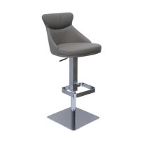 Saida Taupe Leather Bar Stools With Chrome Base In Pair