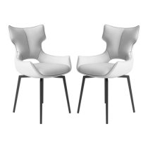 Rayong Swivel White Faux Leather Dining Chairs In Pair