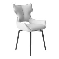 Rayong Swivel White Faux Leather Dining Chairs In Pair