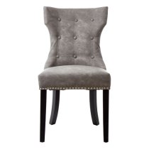 Adalinise Grey Leather Dining Chair With Wooden Legs In A Pair